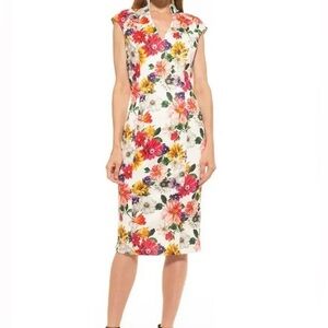 NEW Alexia Admor Floral White Dress Cap Sleeve V Neck Women's Small S MSRP $249